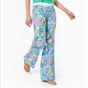 Lilly Pulitzer NWT Size XL 33" Beach Mid Rise Linen Palazzo Pant
